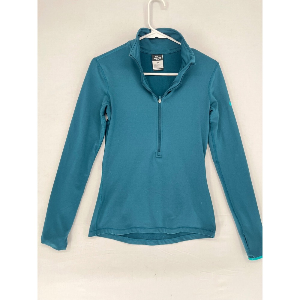 Nike Pro Dri-FIT Womens Small Teal Blue Quarter Zip Long Sleeve Running Top S